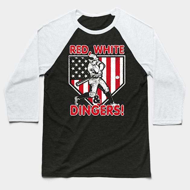 Red White and Dingers USA American Flag Baseball Hitter Funny Baseball Saying Baseball T-Shirt by TeeCreations